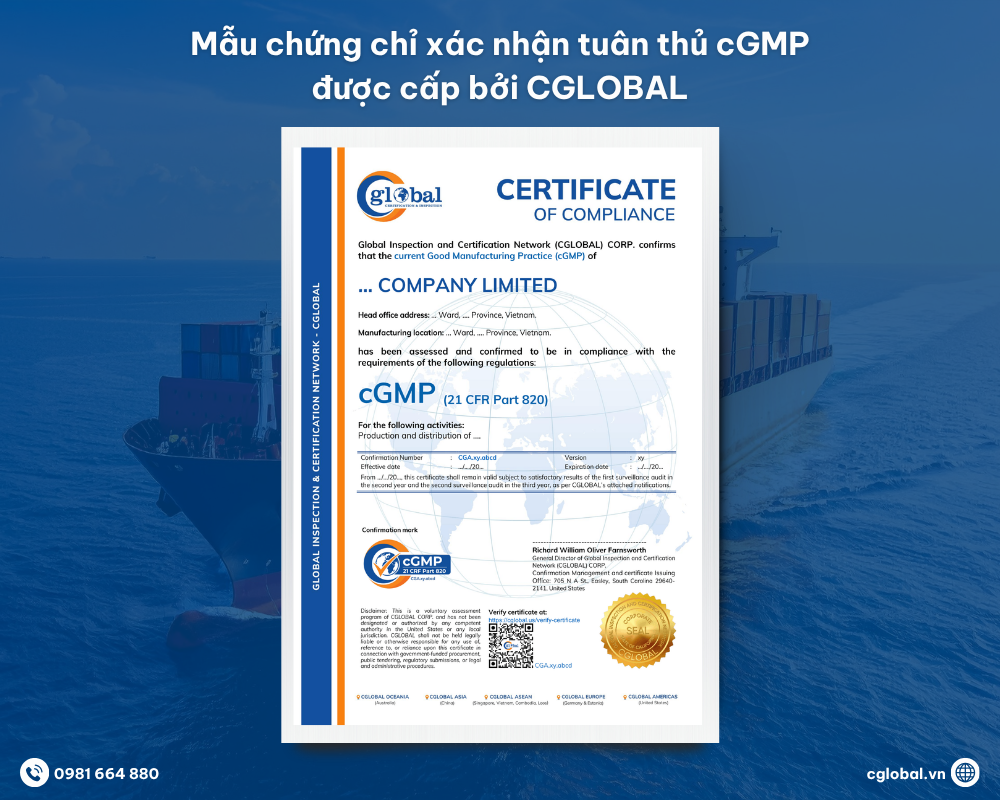 Mẫu chứng chỉ cGMP