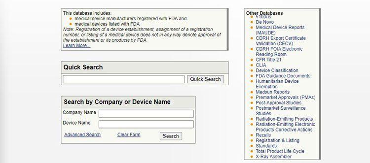 Nhập thông tin vào QuicK Search để tra cứu FDA